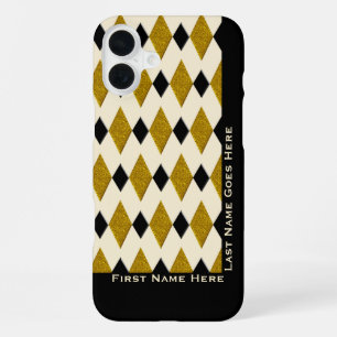 Harlequin in Gold, Black, Cream (Personalized) iPhone 16 Plus Case