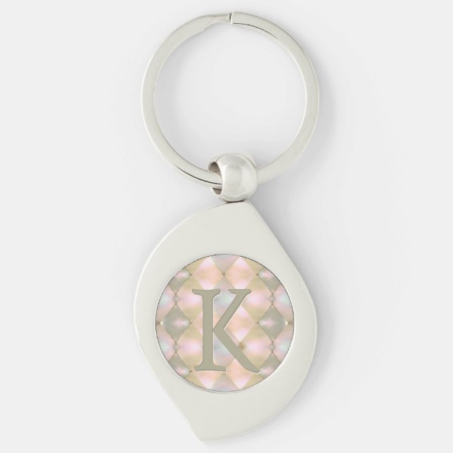 Harlequin Mother of Pearl (Monogrammed) Keychain (Front)
