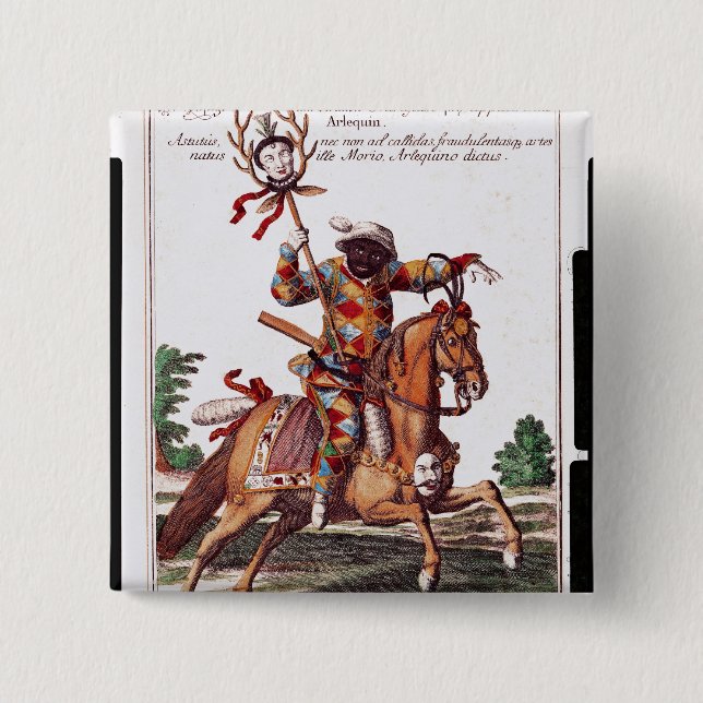 Harlequin on Horseback 2 Inch Square Button (Front)