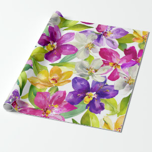 Harlequin Orchid Multicolor Purple Yellow Floral Wrapping Paper