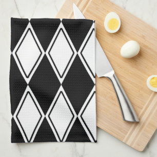 Harlequin Pattern Black and White Kitchen Towel