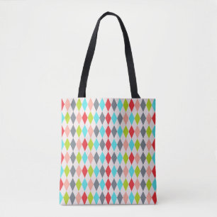 Harlequin Pattern Diamond & Polka Dot Multi-Colour Tote Bag