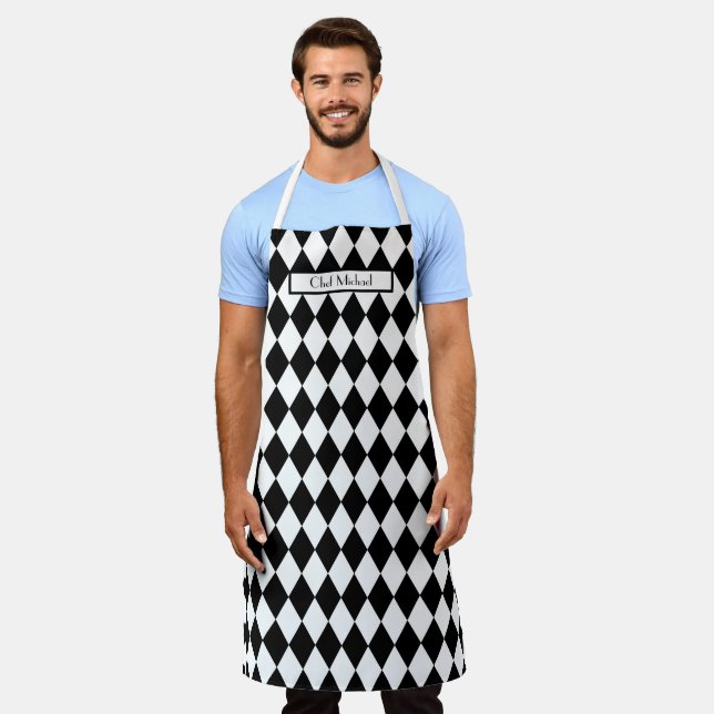 Harlequin Pattern DIY Colours Black White SV Apron (Worn)