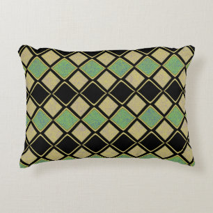 Harlequin Pattern in Gold, Green, and Black Accent Pillow