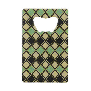 Harlequin Pattern in Gold, Green, and Black  Credit Card Bottle Opener
