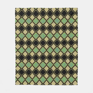 Harlequin Pattern in Gold, Green, and Black Fleece Blanket