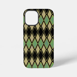 Harlequin Pattern in Gold, Green, and Black iPhone 12 Mini Case