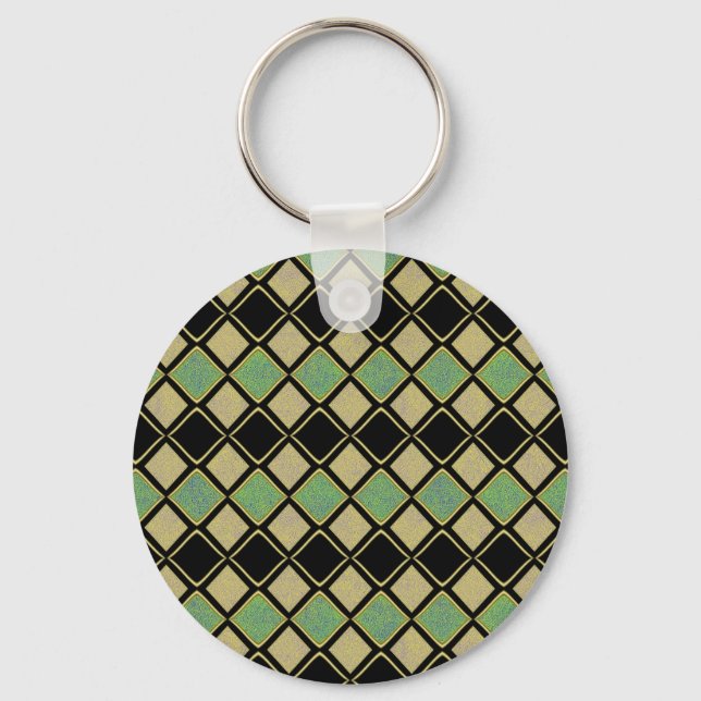 Harlequin Pattern in Gold, Green, and Black  Keychain (Front)