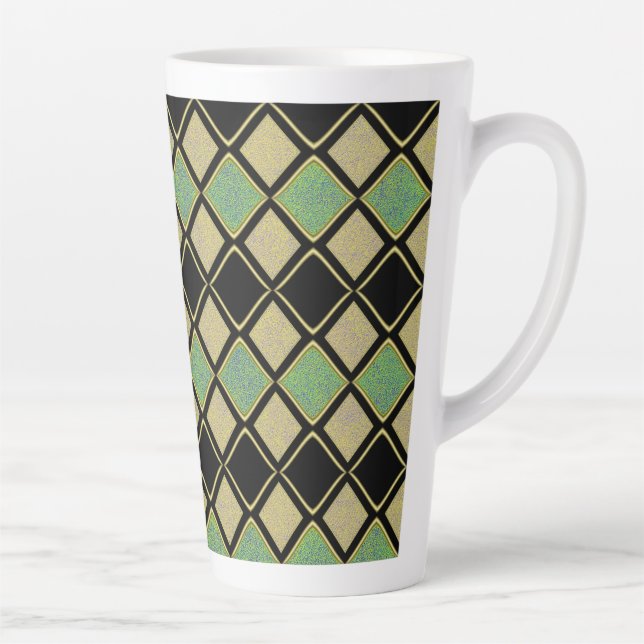 Harlequin Pattern in Gold, Green, and Black  Latte Mug (Right)