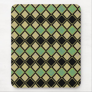 Harlequin Pattern in Gold, Green, and Black Mouse Pad