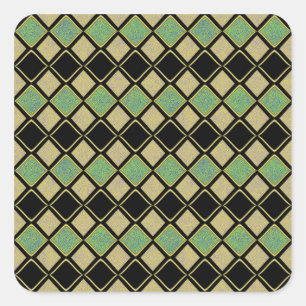 Harlequin Pattern in Gold, Green, and Black  Square Sticker