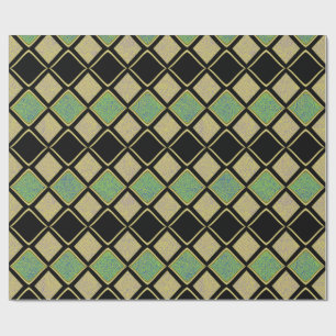 Harlequin Pattern in Gold, Green, and Black Wrapping Paper
