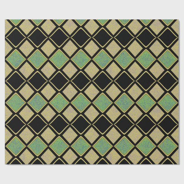 Harlequin Pattern in Gold, Green, and Black  Wrapping Paper (Flat)
