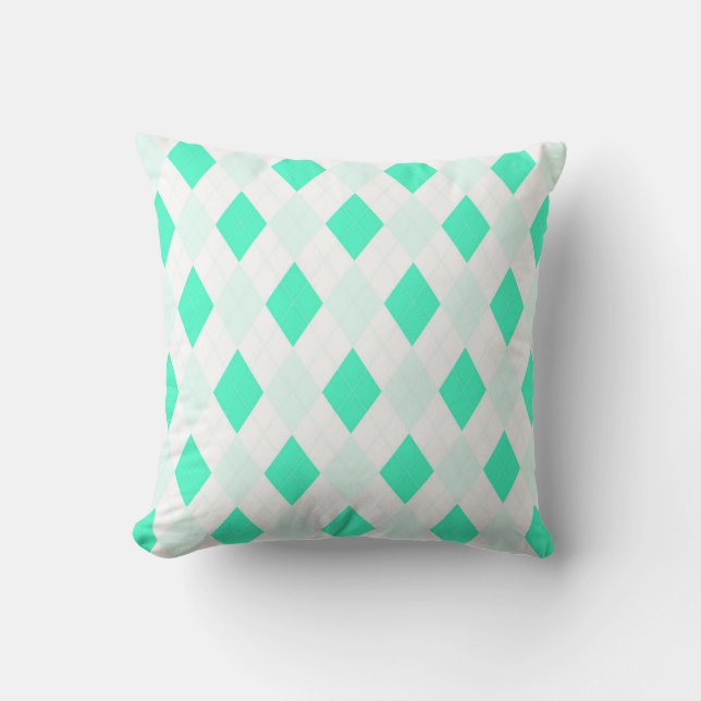 Harlequin Patterns Mint Green White Home Decor Outdoor Pillow (Front)