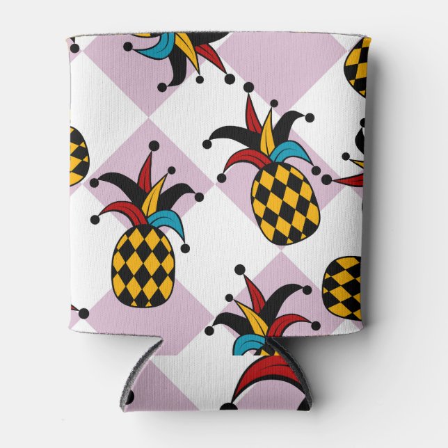 Harlequin Pineapple: Stylized Doodle Vintage Can Cooler (Front)