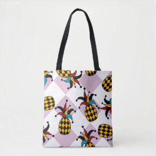 Harlequin Pineapple: Stylized Doodle Vintage Tote Bag