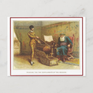 Harlequin, Santa, Father Christmas Postcard