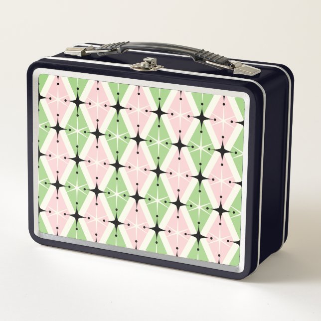 Harlequin Starburst Pink/Kiwi ©studioxtine Metal Lunch Box (Front)
