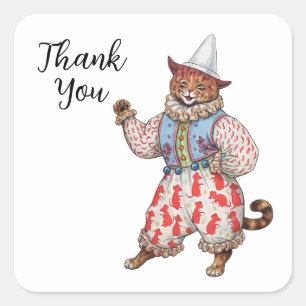 Harlequin Theatrical Costumed Cat Art Thank You Square Sticker