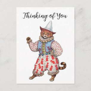 Harlequin Theatrical Costumed Cat Thinking of You Postcard