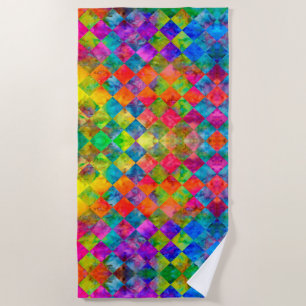 [Harlequin Tie-Dye] Diamond Fractal Checkered Beach Towel