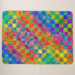 [Harlequin Tie-Dye] Diamond Fractal Chequered Sherpa Blanket