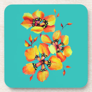 Harlequin Tricolor Flowers Watercolor Coaster