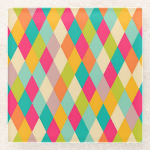 Harlequin vintage pattern glass coaster
