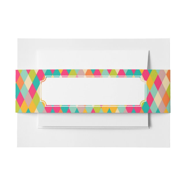 Harlequin vintage pattern invitation belly band (Front Example)