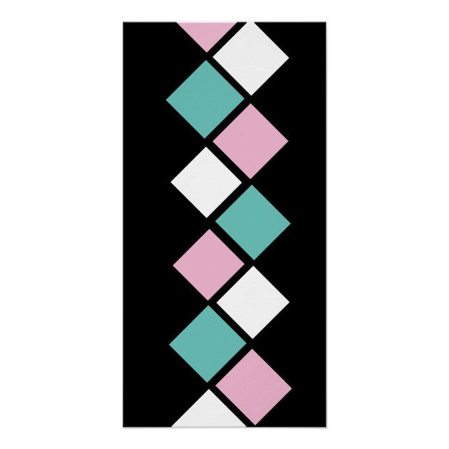Harlequin Wall Poster (Black, Aqua & Pink) (Front)