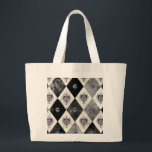 Harlequin with All-Seeing Eyes Jumbo Tote Bag<br><div class="desc">Harlequin patterns became popular in the 1960's for clothing. And the sacred heart is one of the most enduring symbols in both religious iconography and tattoo culture. Originally rooted in Christian devotion, the sacred heart has traveled far beyond the church to become a motif of resilience, protection, and personal identity...</div>