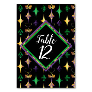 Harlequins Beads Mask Fleur de Lis Mardi Gras Table Number