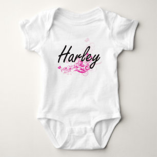 Harley Artistic Name Design with Flowers Baby Bodysuit