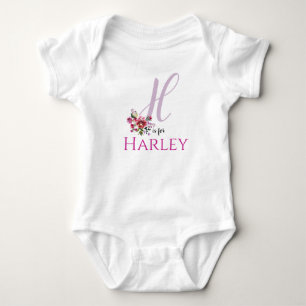 Harley Name Reveal Floral Letter H Girl Whimsical Baby Bodysuit