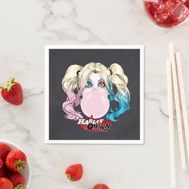 Harley Quinn Girls Chalkboard Birthday Napkin (Insitu)