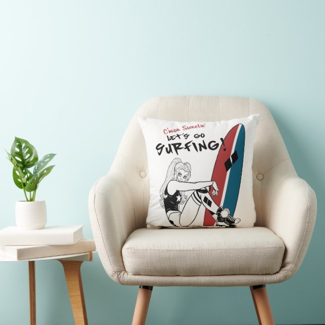 Harley Quinn - Let's Go Surfing Throw Pillow (Chair)