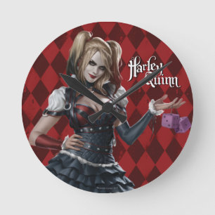 Harley Quinn With Fuzzy Dice Round Clock