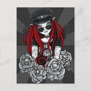 Harley Red Tattoo Biker Rose Angel Postcard