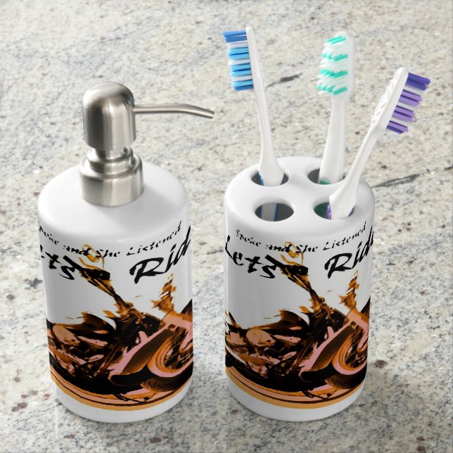 Harley Toothbrush Holder and Soap Dispenser Set (Front)