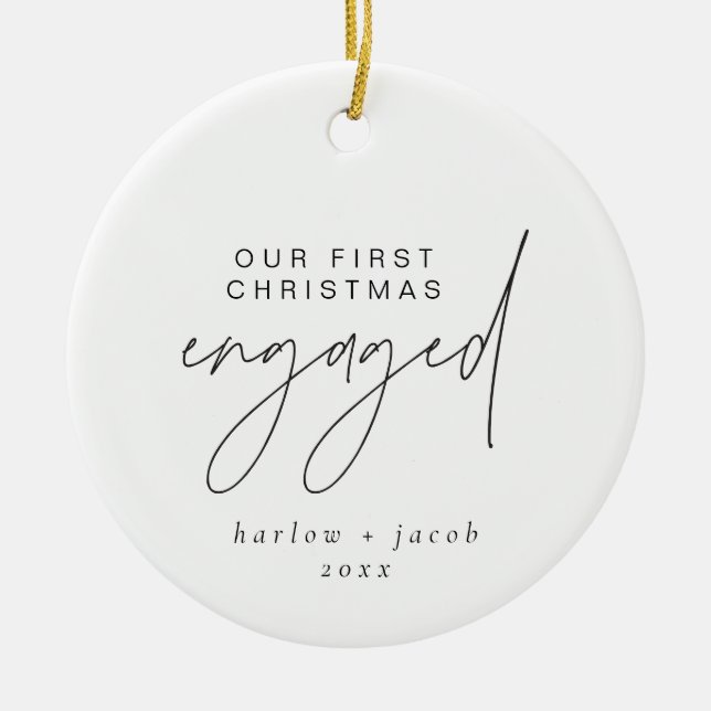 HARLO Modern Minimal 1st Christmas Engaged Holiday Ceramic Ornament (Front)