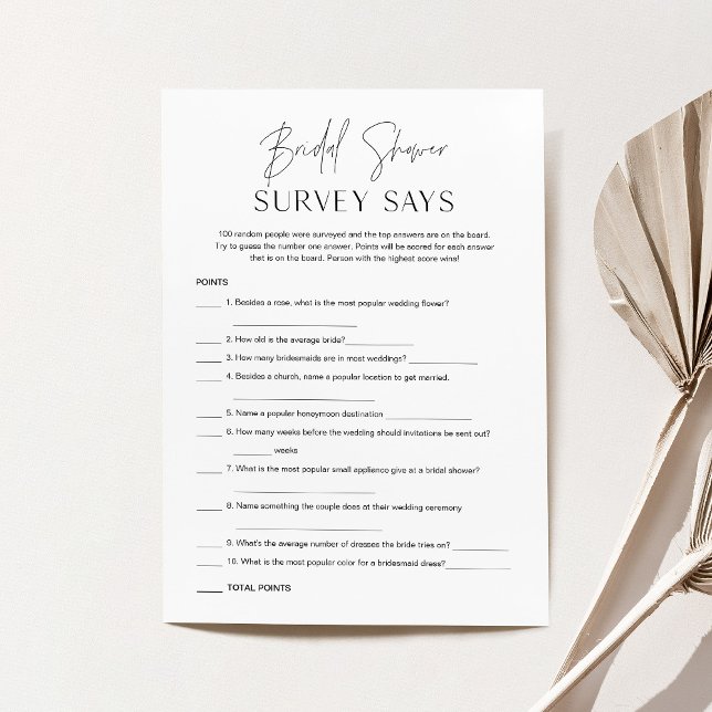 HARLOW Minimal Bridal Shower Survey Says Game Card (Creator Uploaded)