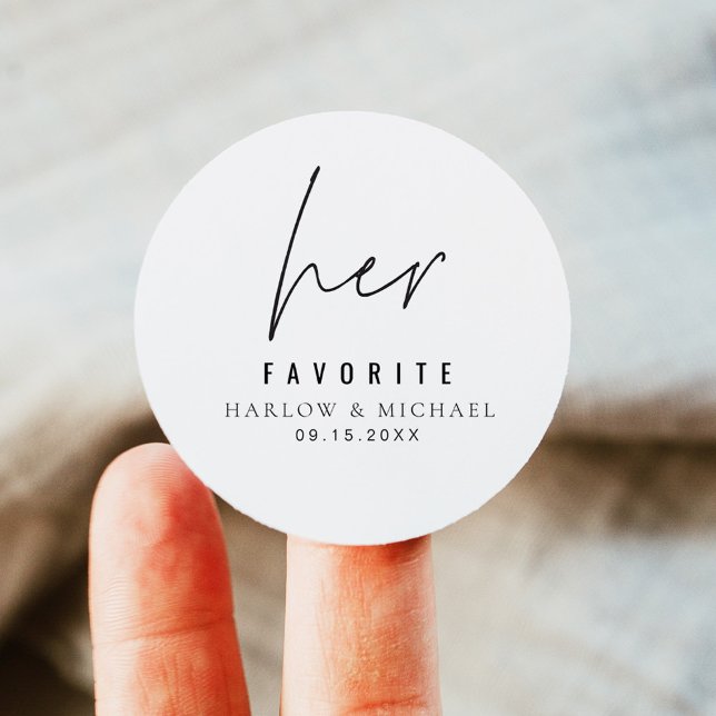 HARLOW Modern Minimalist Wedding Her Favourite Classic Round Sticker (Creator Uploaded)