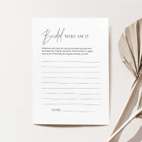 HARLOW Who Am I Bridal Shower Game Card