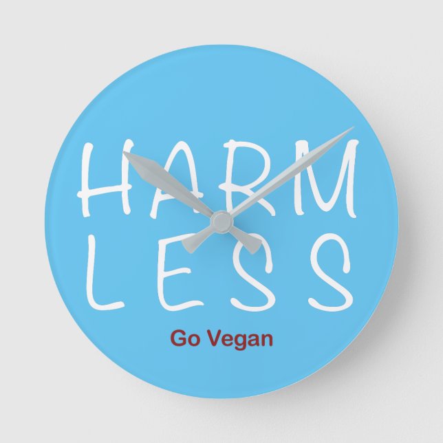 Harm Less - Go Vegan (Light Version) Round Clock (Front)
