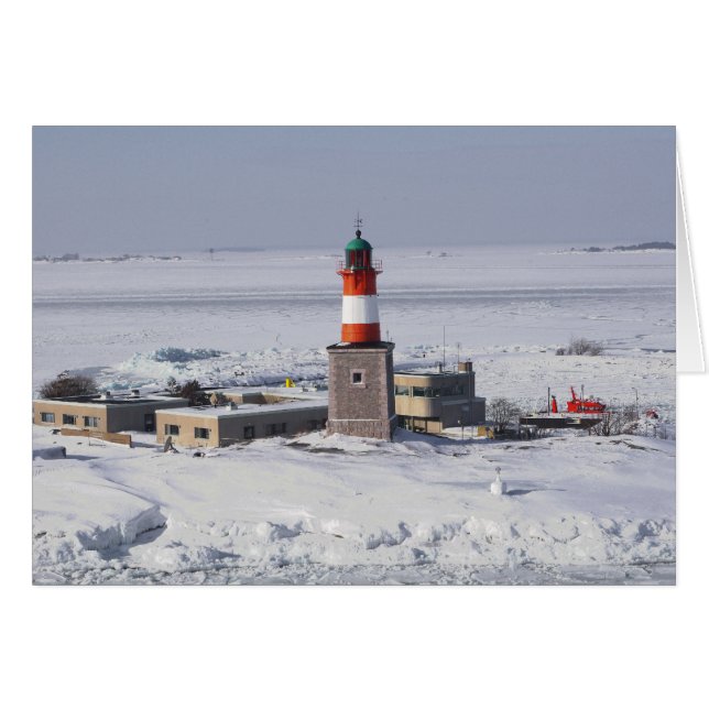 Harmaja Lighthouse In Ice Helsinki Finland Card (Front Horizontal)