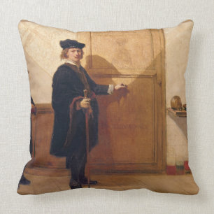 Harmensz van Rijn Rembrandt (1606-69) Knocking on Throw Pillow