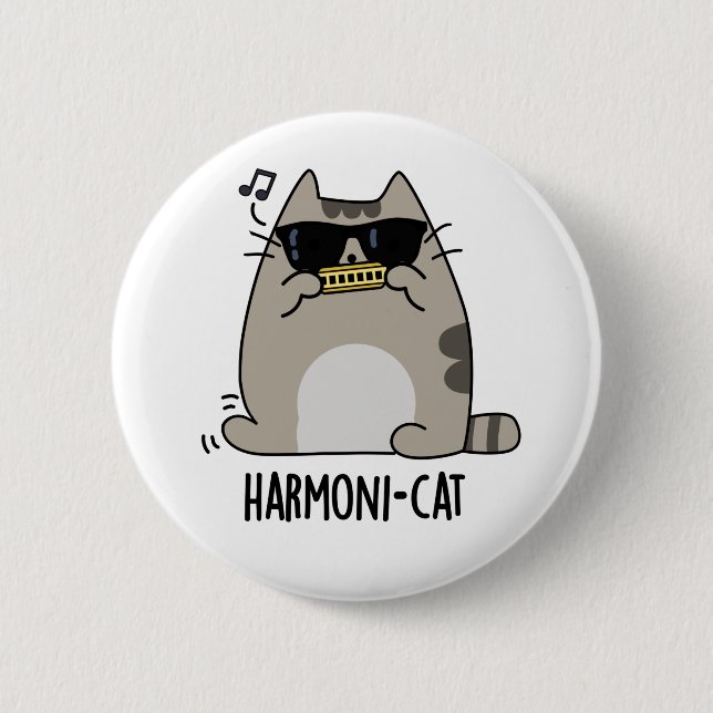Harmoni-cat Funny Harmonica Cat Pun  2 Inch Round Button (Front)