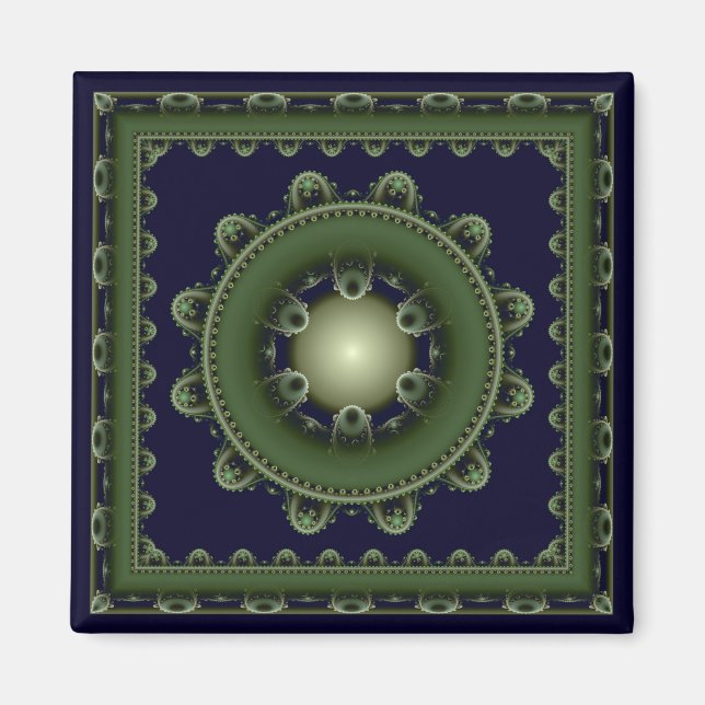 Harmonic green framed mandala magnet (Front)