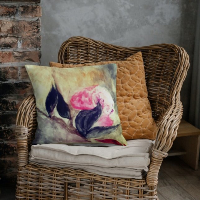 Harmonic Pink Flowers Black Leaves Abstract Throw Pillow (Creator Uploaded)