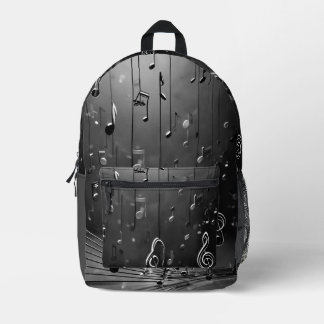 Harmonic Shades: Grey Music Artwork Fashion Design Printed Backpack